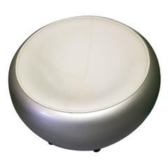 Used Modern Gray Metallic Fiberglass Swivel Design Bucket Seat with White Leather