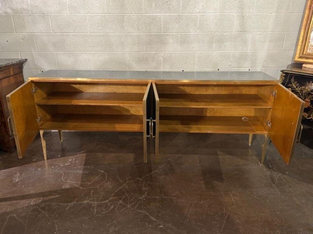 Modern Gray Murano Glass and Brass Sideboard In Good Condition For Sale In Dallas, TX