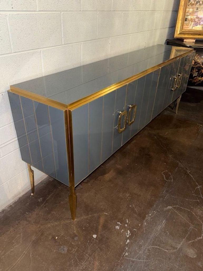 Modern Gray Murano Glass and Brass Sideboard For Sale 1