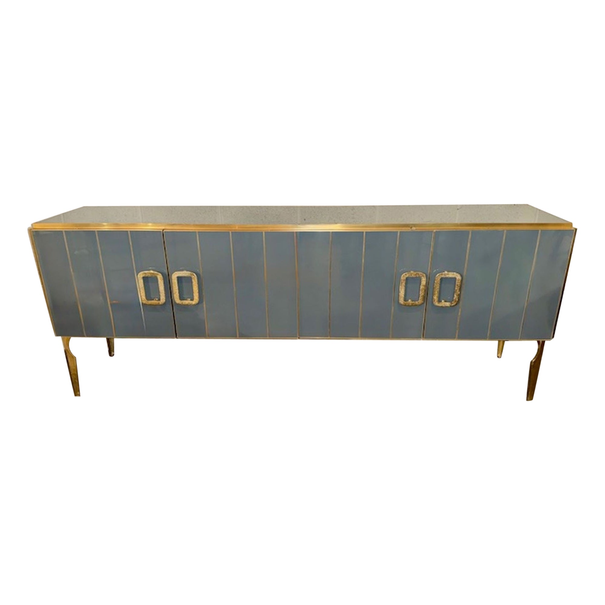 Modern Gray Murano Glass and Brass Sideboard For Sale