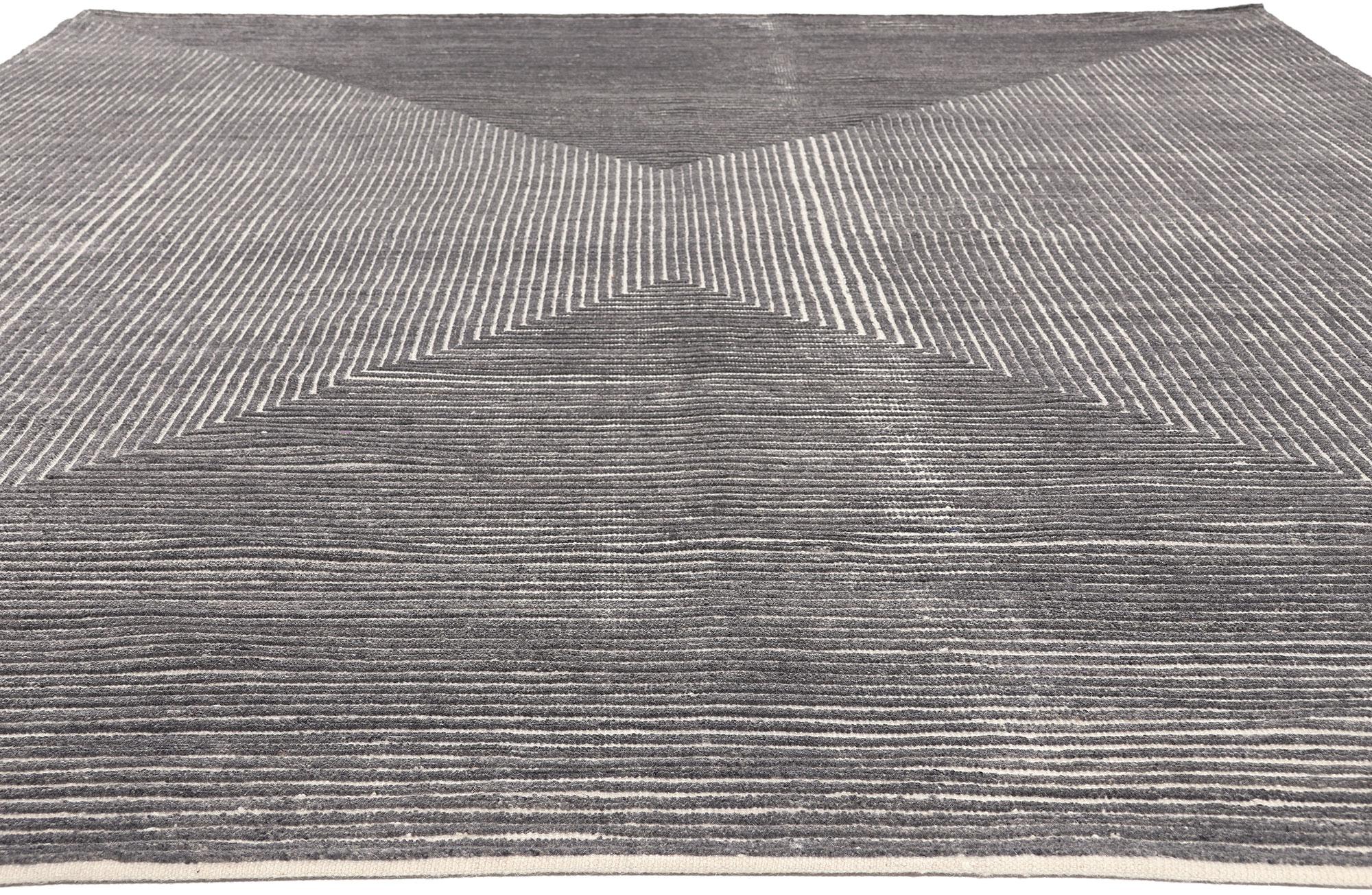 Indian Modern Gray Opt Art High-Low Rug, Sublime Simplicity Meets Tantalizing Texture For Sale