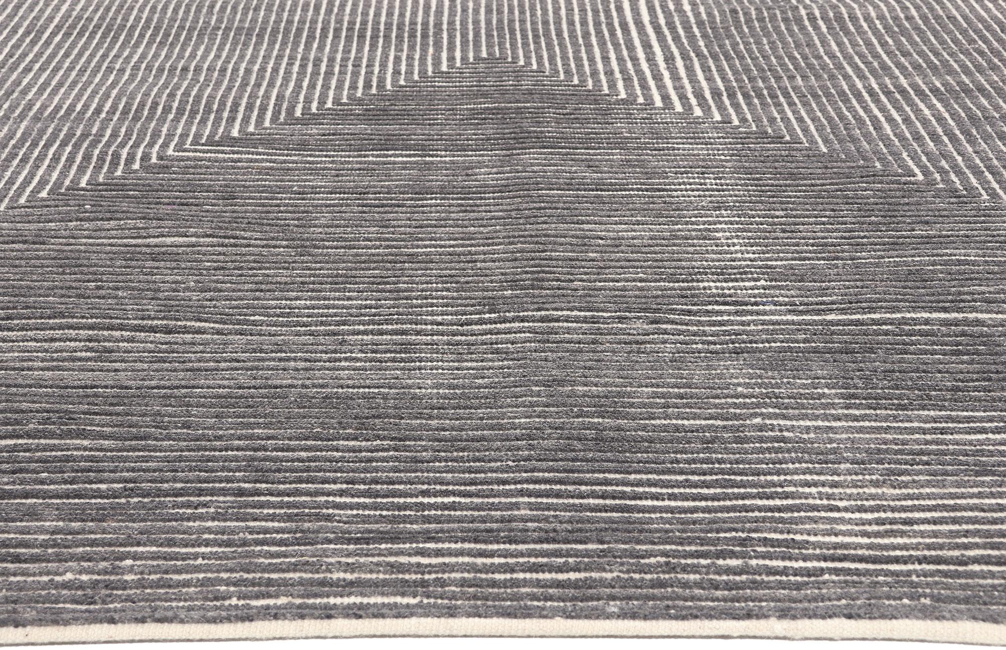Hand-Knotted Modern Gray Opt Art High-Low Rug, Sublime Simplicity Meets Tantalizing Texture For Sale