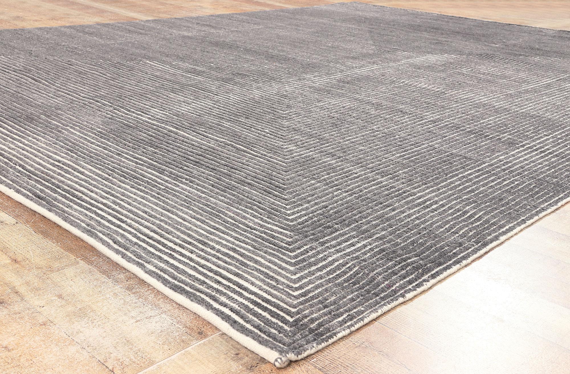 Wool Modern Gray Opt Art High-Low Rug, Sublime Simplicity Meets Tantalizing Texture For Sale