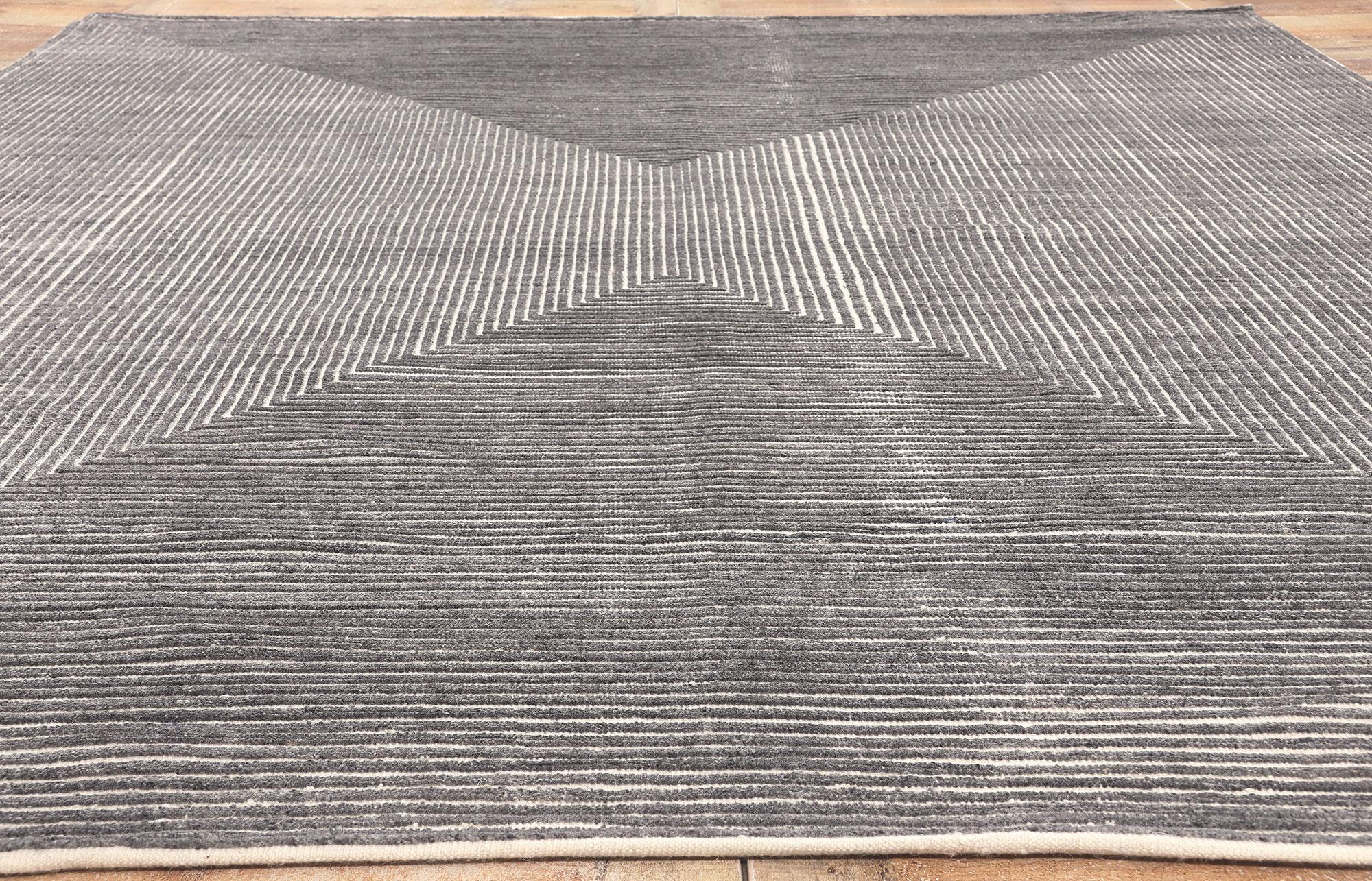 Modern Gray Opt Art High-Low Rug, Sublime Simplicity Meets Tantalizing Texture For Sale 1