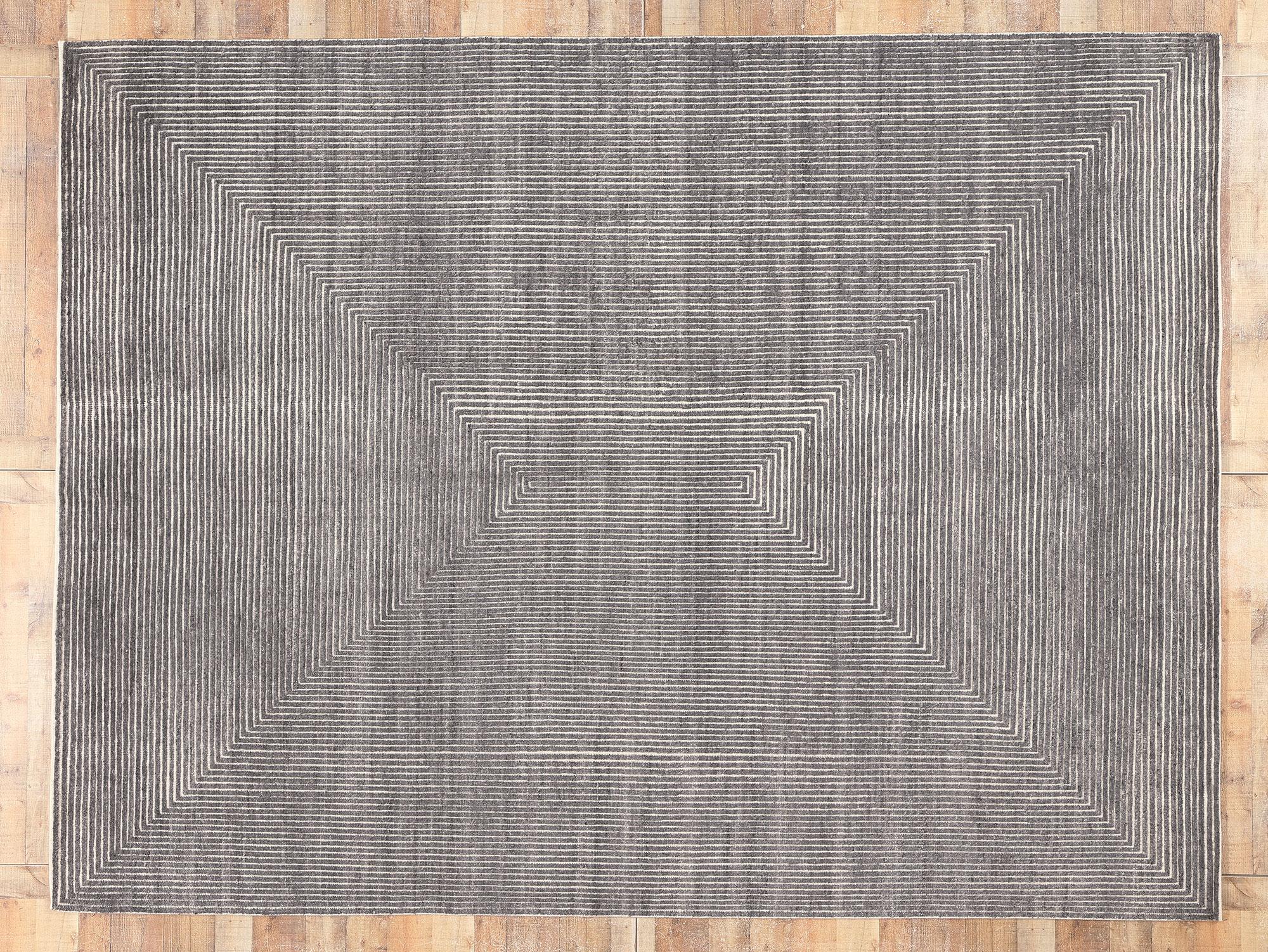 Modern Gray Opt Art High-Low Rug, Sublime Simplicity Meets Tantalizing Texture For Sale 2