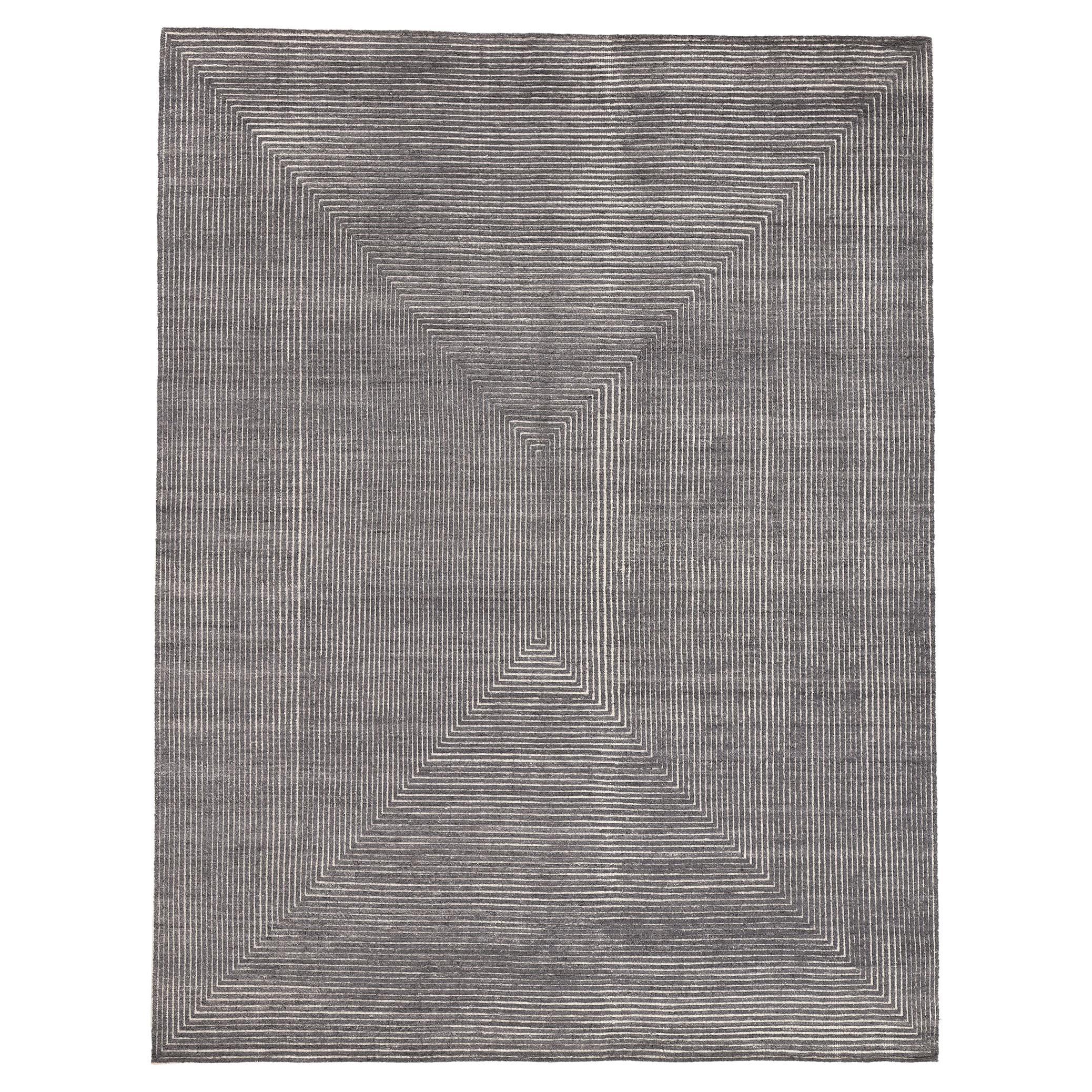 Modern Gray Opt Art High-Low Rug, Sublime Simplicity Meets Tantalizing Texture For Sale
