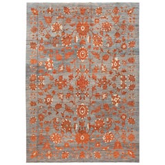 Modern Gray Oushak Handmade Wool Rug