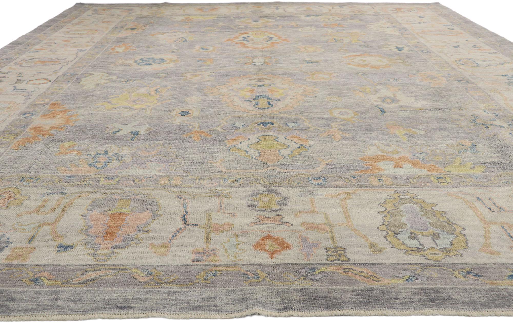 Pakistani Contemporary Gray Oushak Rug, Quiet Sophistication Meets Tranquil Serenity For Sale