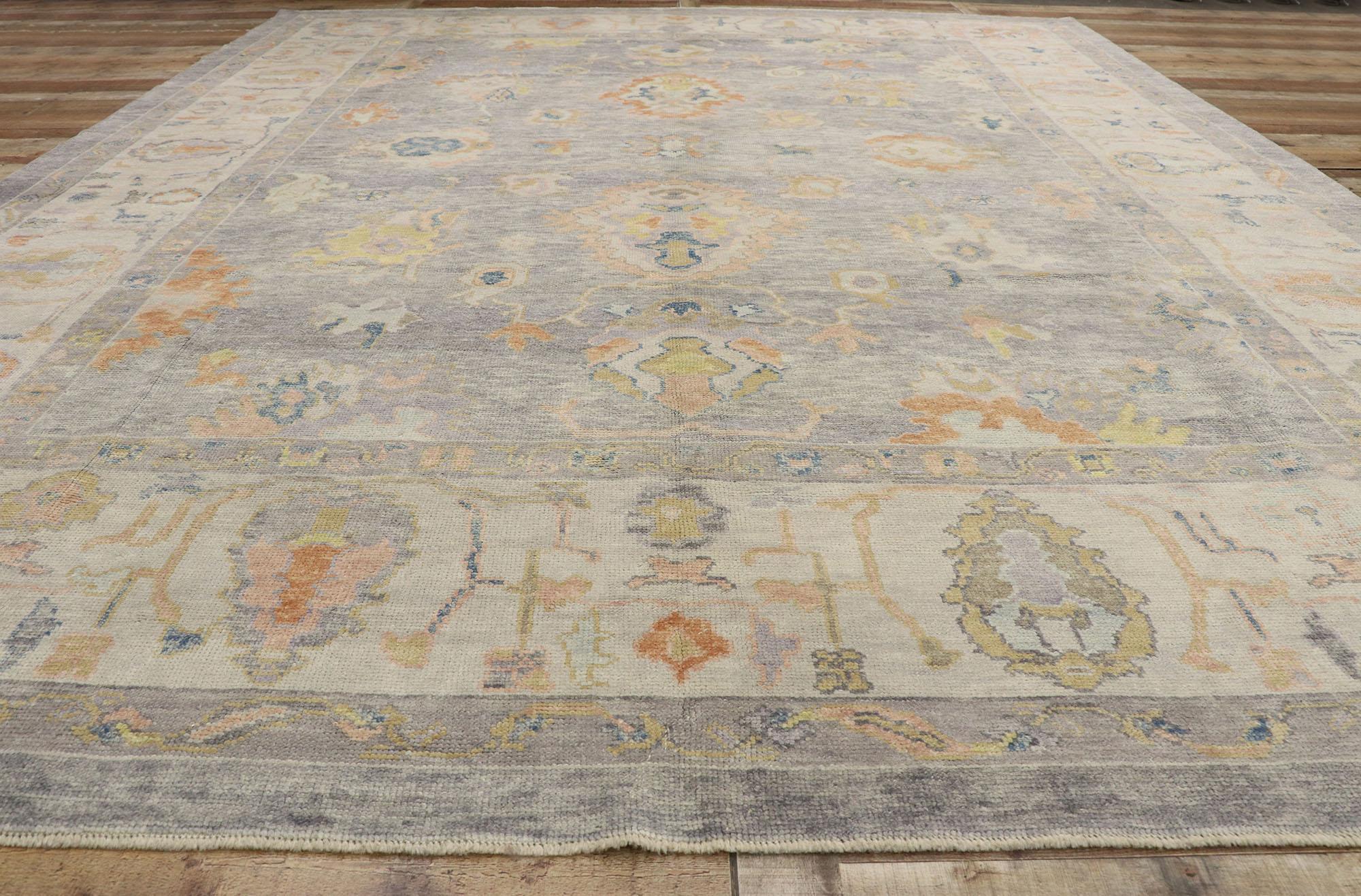 Contemporary Gray Oushak Rug, Quiet Sophistication Meets Tranquil Serenity For Sale 1