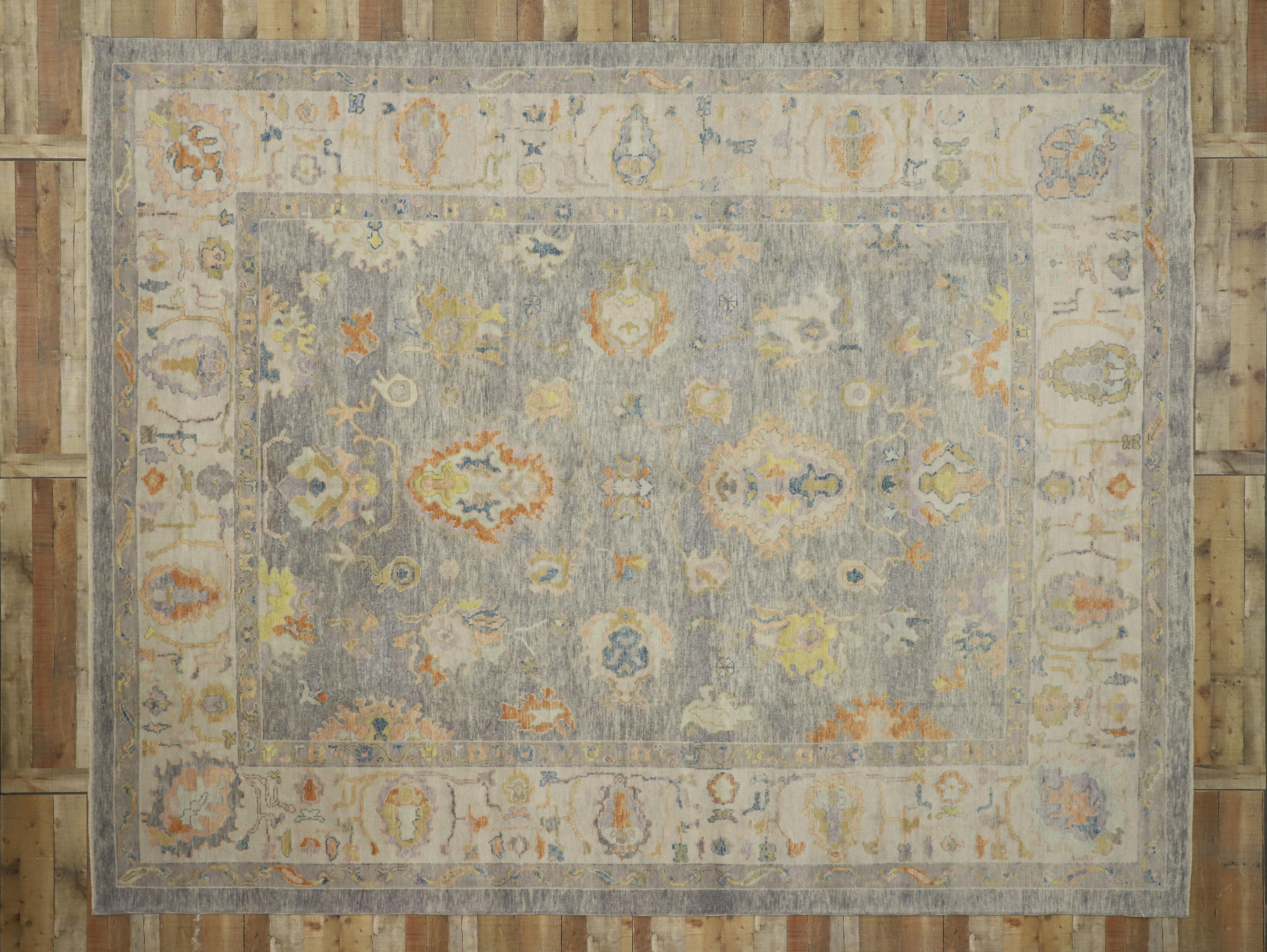 Contemporary Gray Oushak Rug, Quiet Sophistication Meets Tranquil Serenity For Sale 2