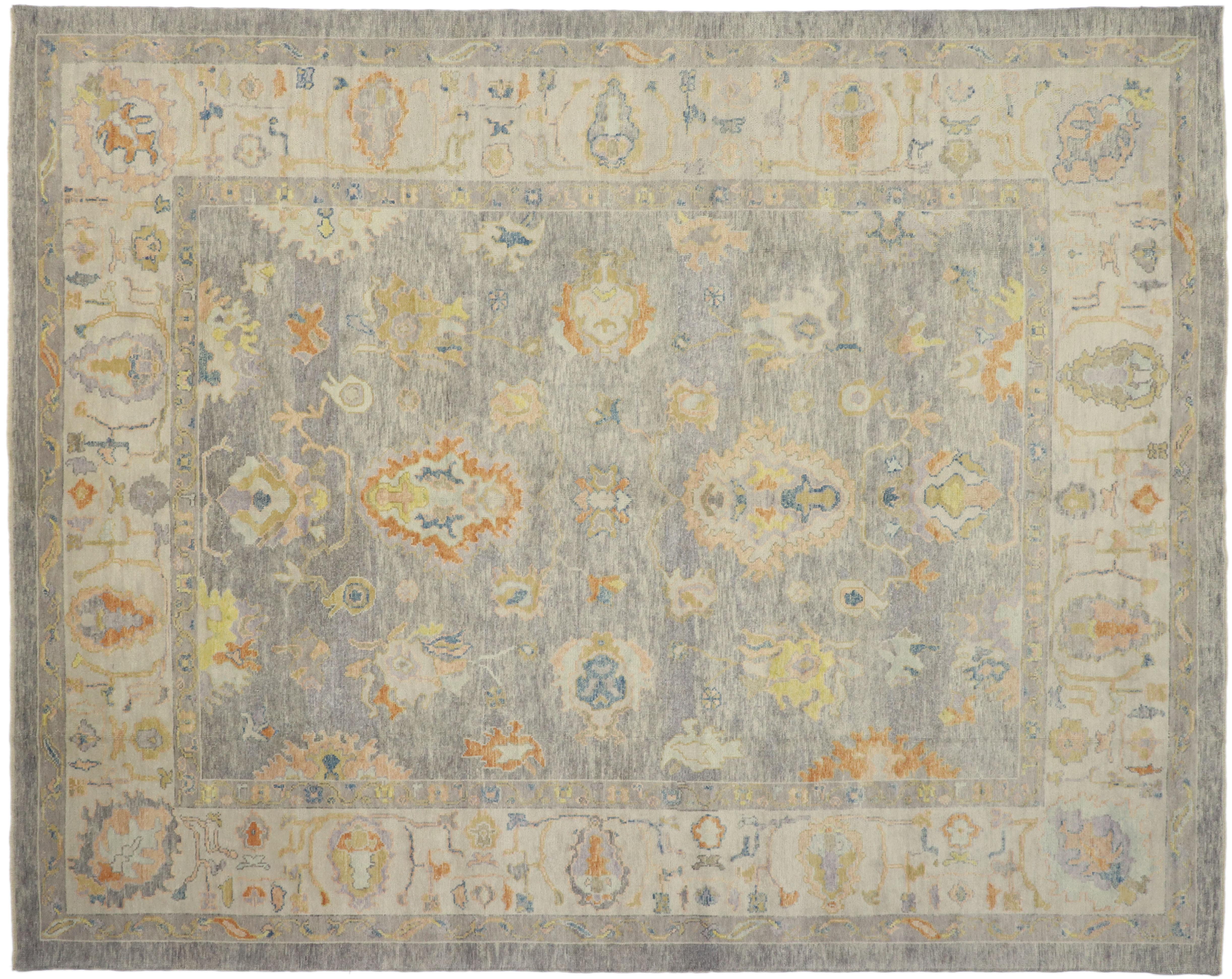 Contemporary Gray Oushak Rug, Quiet Sophistication Meets Tranquil Serenity For Sale 3