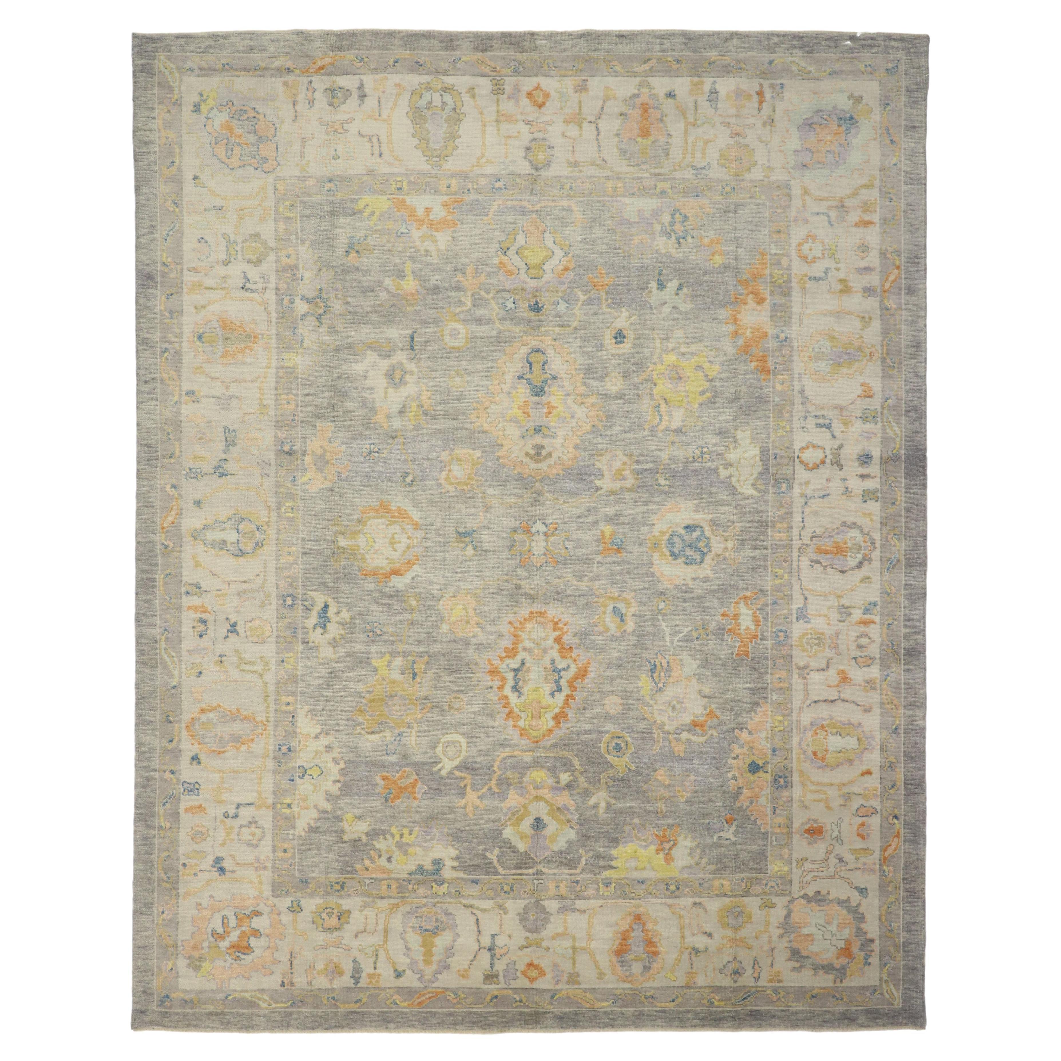 Contemporary Gray Oushak Rug, Quiet Sophistication Meets Tranquil Serenity For Sale