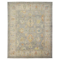 Contemporary Gray Oushak Rug, Quiet Sophistication Meets Tranquil Serenity