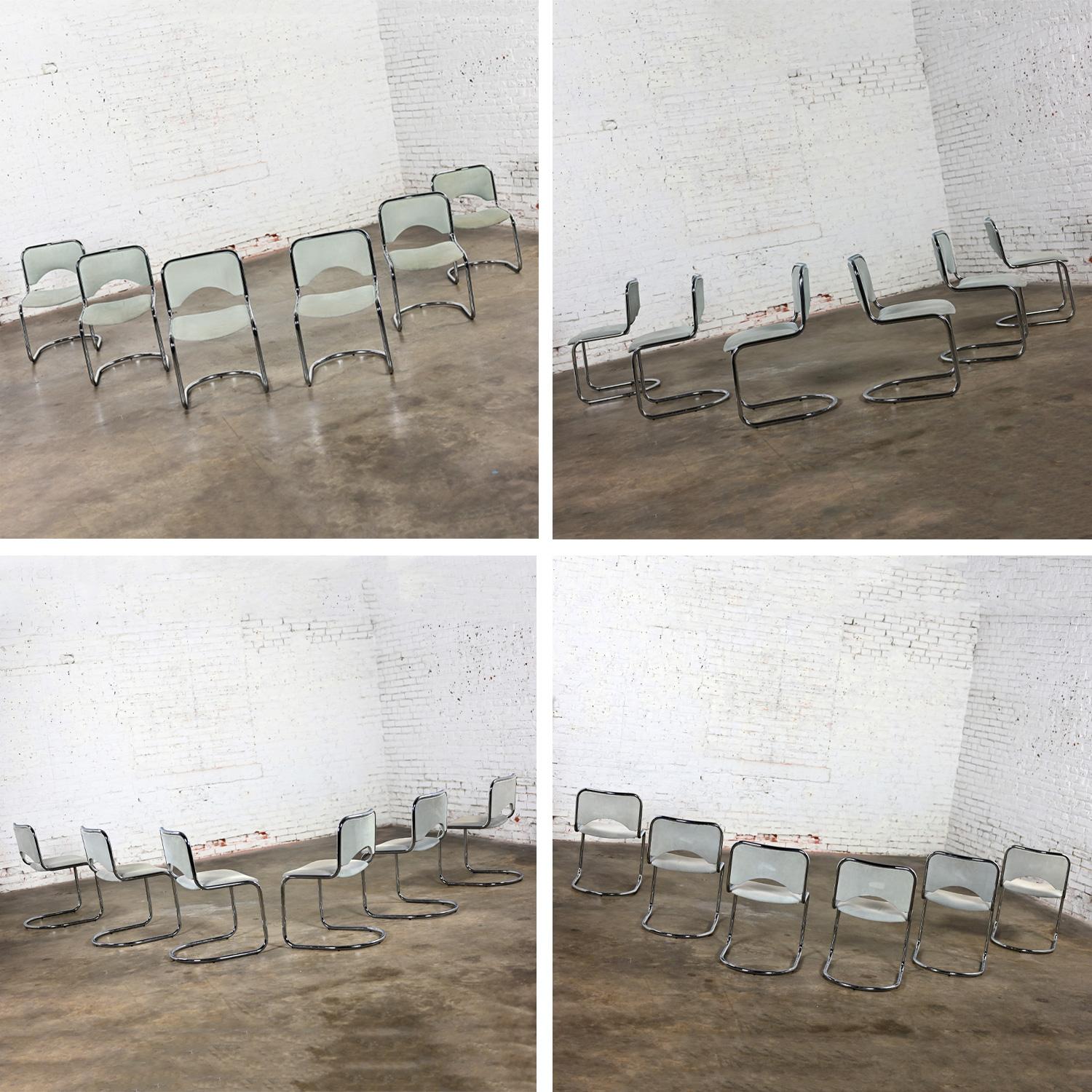 Modern Gray Suede & Chrome Frame Cantilever Dining or Side Chairs Set of 6 8