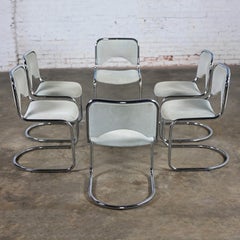 Modern Gray Suede & Chrome Frame Cantilever Dining or Side Chairs Set of 6