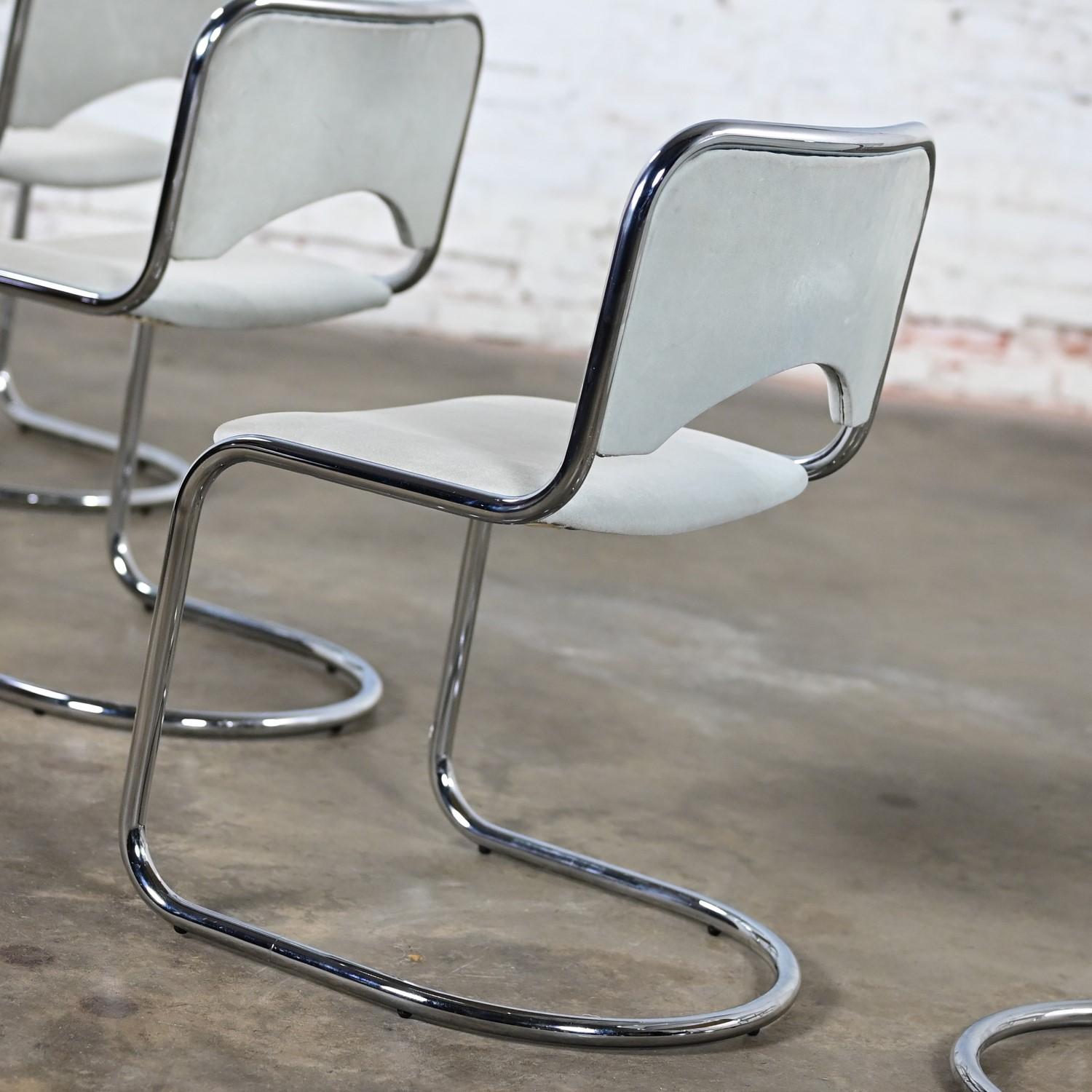 Modern Gray Suede & Chrome Frame Cantilever Dining or Side Chairs Set of 6 3
