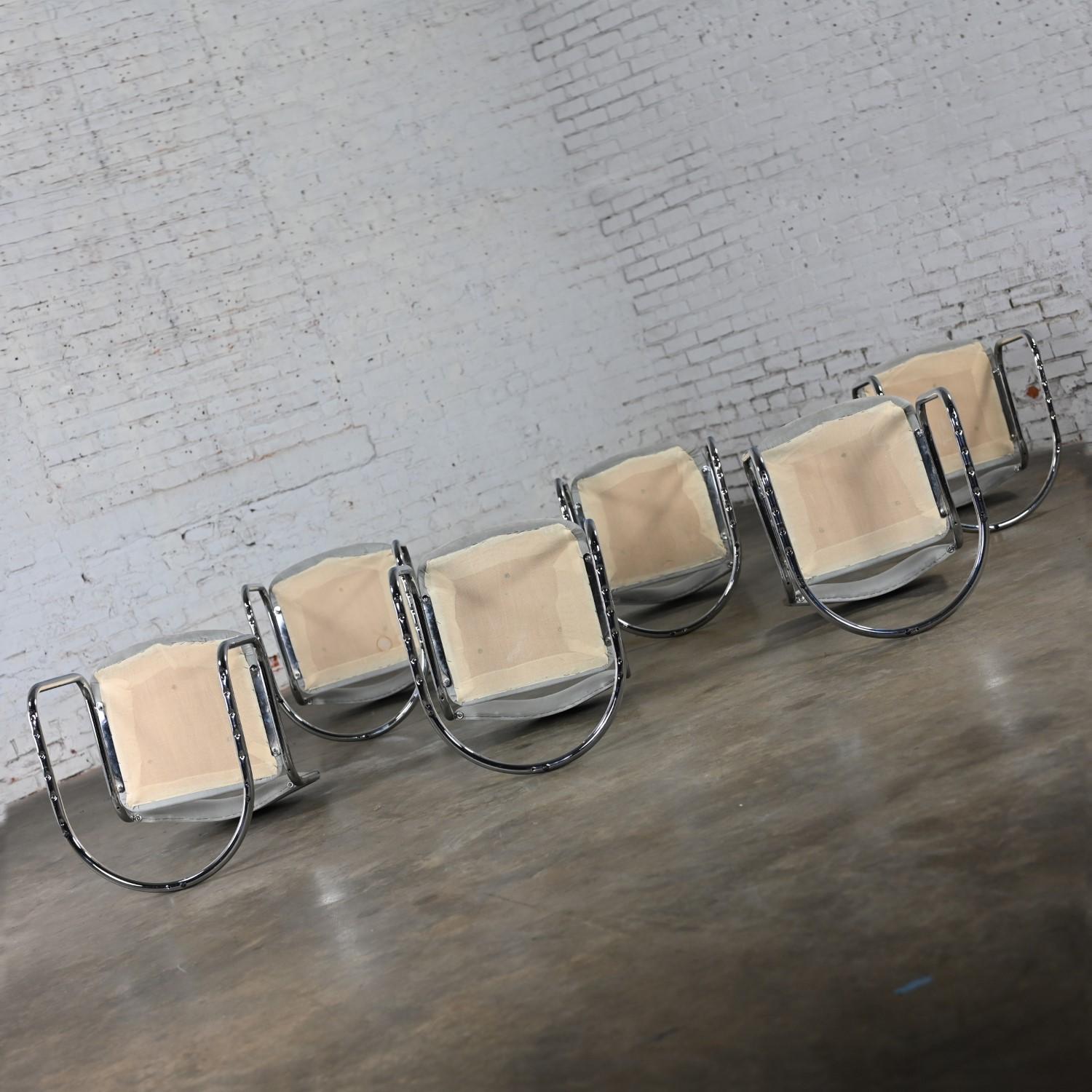 Modern Gray Suede & Chrome Frame Cantilever Dining or Side Chairs Set of 6 4