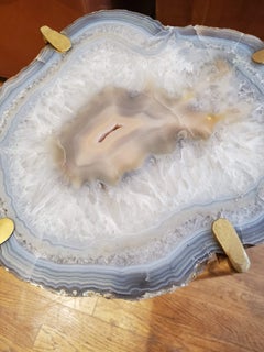 Modern Gray Tan White Agate Geode Drinks Table