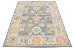 Modern Gray Turkish Oushak Wool Rug With Allover Floral Pattern