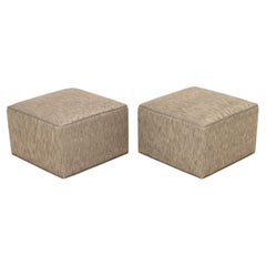 Modern Gray Upholstered Ottomans, Pair