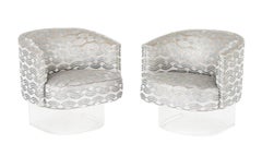 Modern Gray Velvet Swivel Tub Chairs, Pair