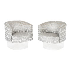 Modern Gray Velvet Swivel Tub Chairs, Pair