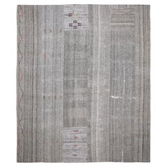 Antique Modern Gray with Multicolored Motif Wool and Hemp Rug 11'11''x14'3''