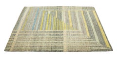 Modern Gray/Yellow Handmade Abstract Custom Wool & Silk Rug
