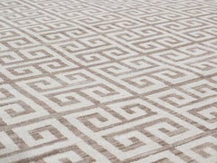 Modern Greek Key Hand Knotted Rug in Beige and Brown Color
