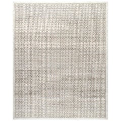 Modern Greek Key Hand Knotted Rug in Beige and Brown Color