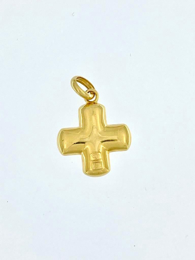 Women's or Men's Modern Greek Style Cross in 18kt Yellow and White Gold with Diamond For Sale