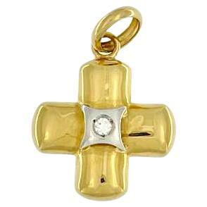 Modern Greek Style Cross in 18kt Yellow and White Gold with Diamond For Sale