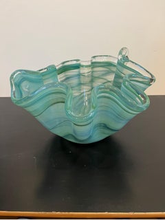 Modern Green and White Art Glass Murano Handkerchief Vase