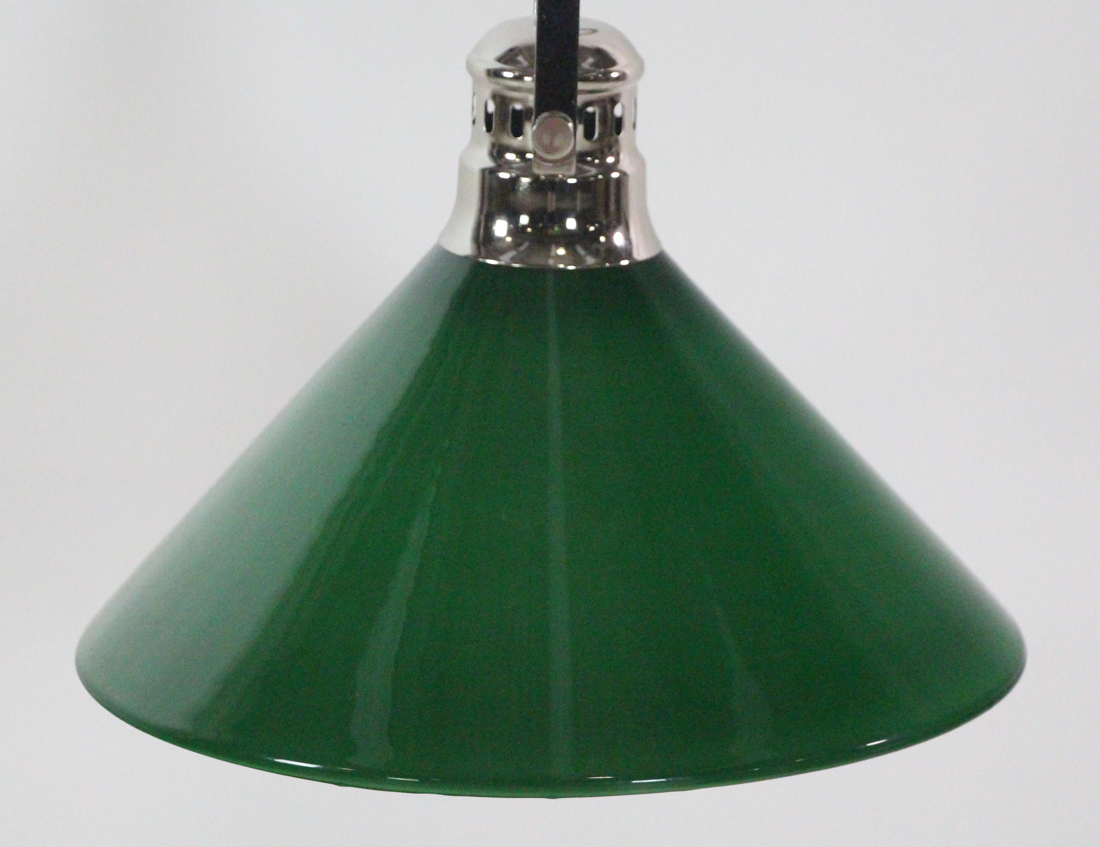 Modern Green Austrian Glass Nickel Pole Pendant Light In Good Condition For Sale In New York, NY