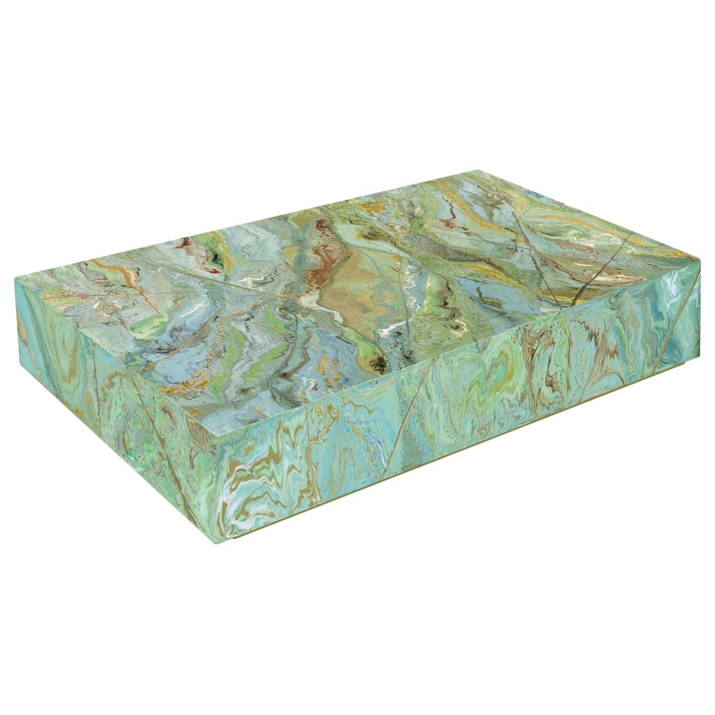 Modern Green Coffee Table Marbled Scagliola Art Decor Handmade in Italy