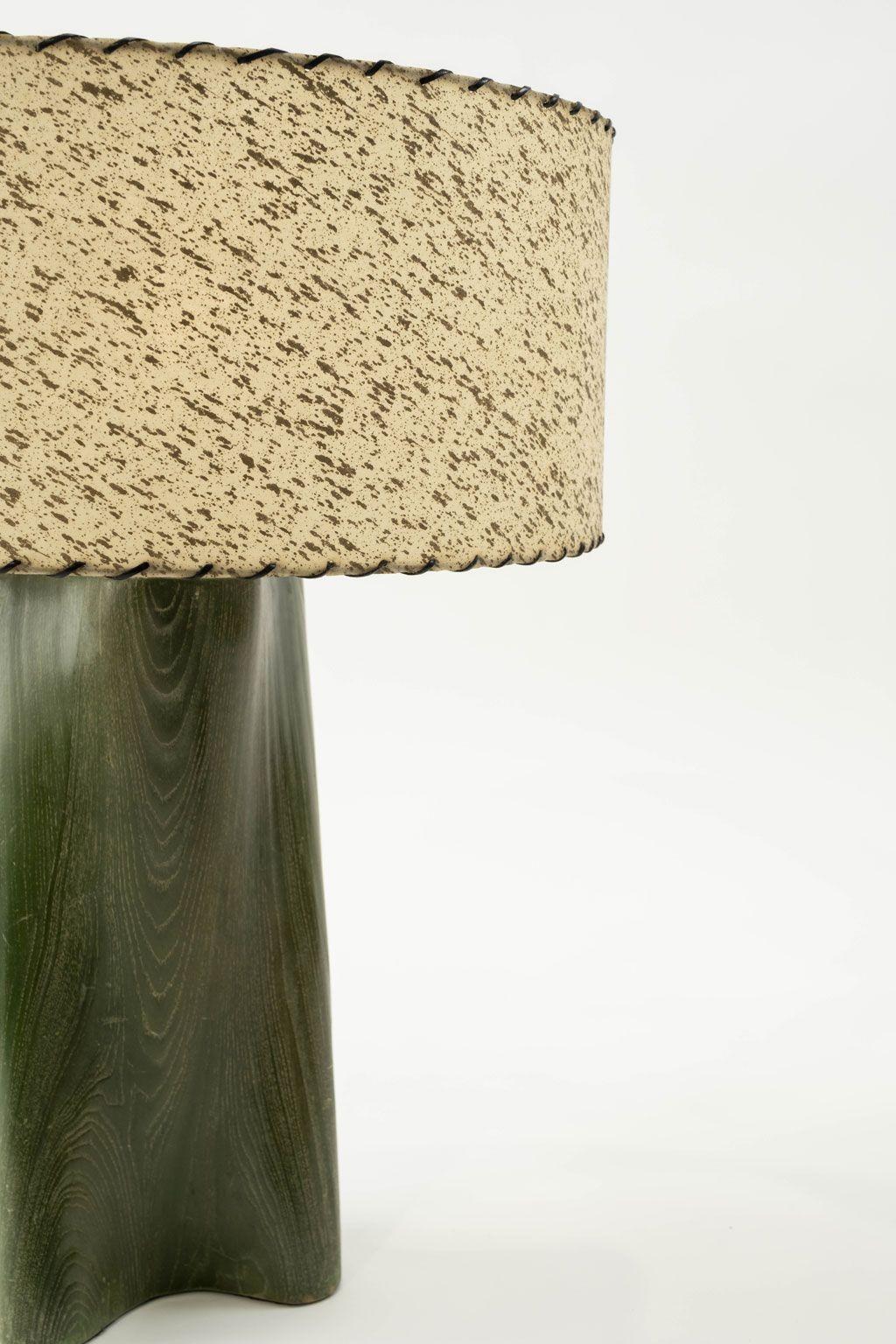 Modern Green-Dyed Carved Wood Table Lamp For Sale 3