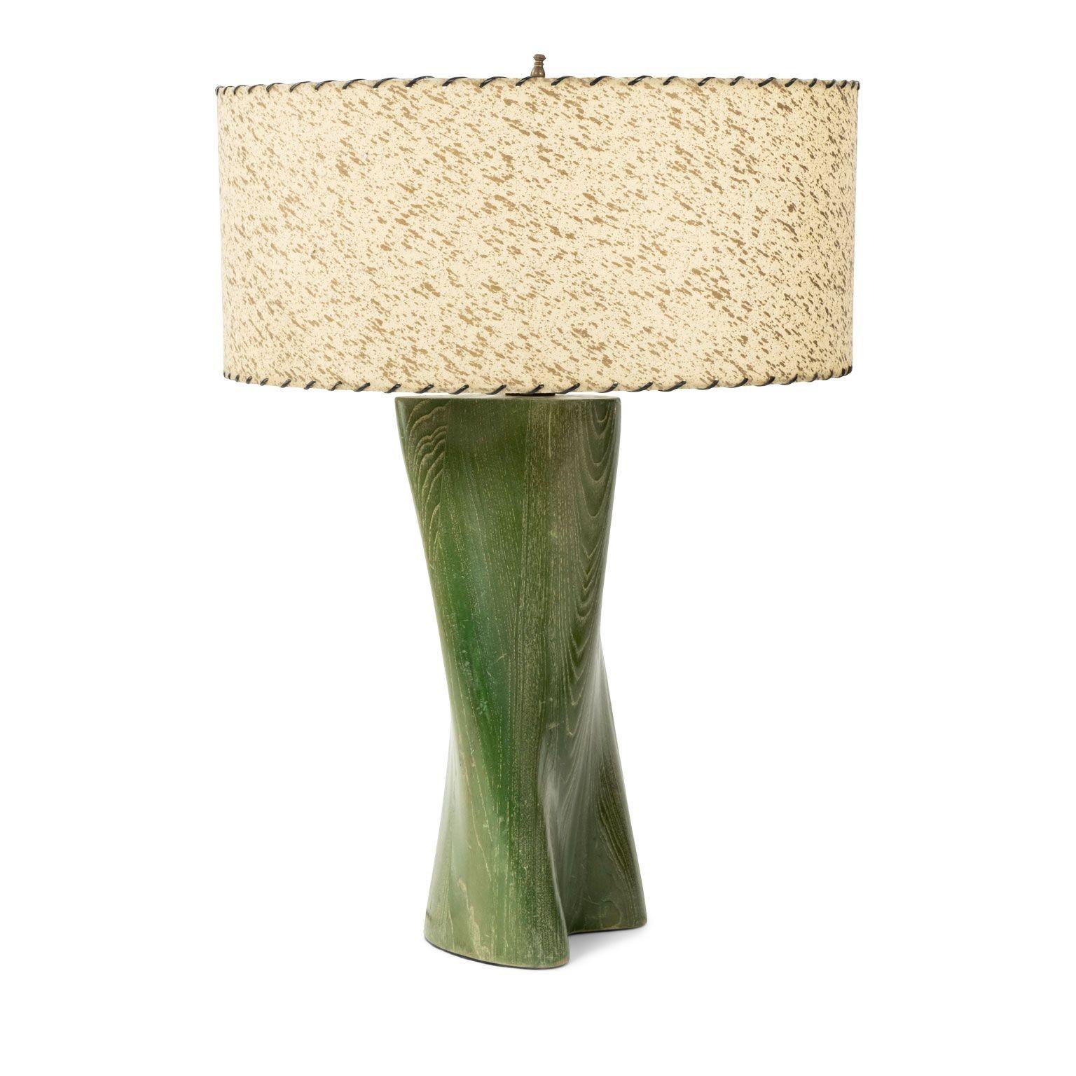 Modern Green-Dyed Carved Wood Table Lamp For Sale 5