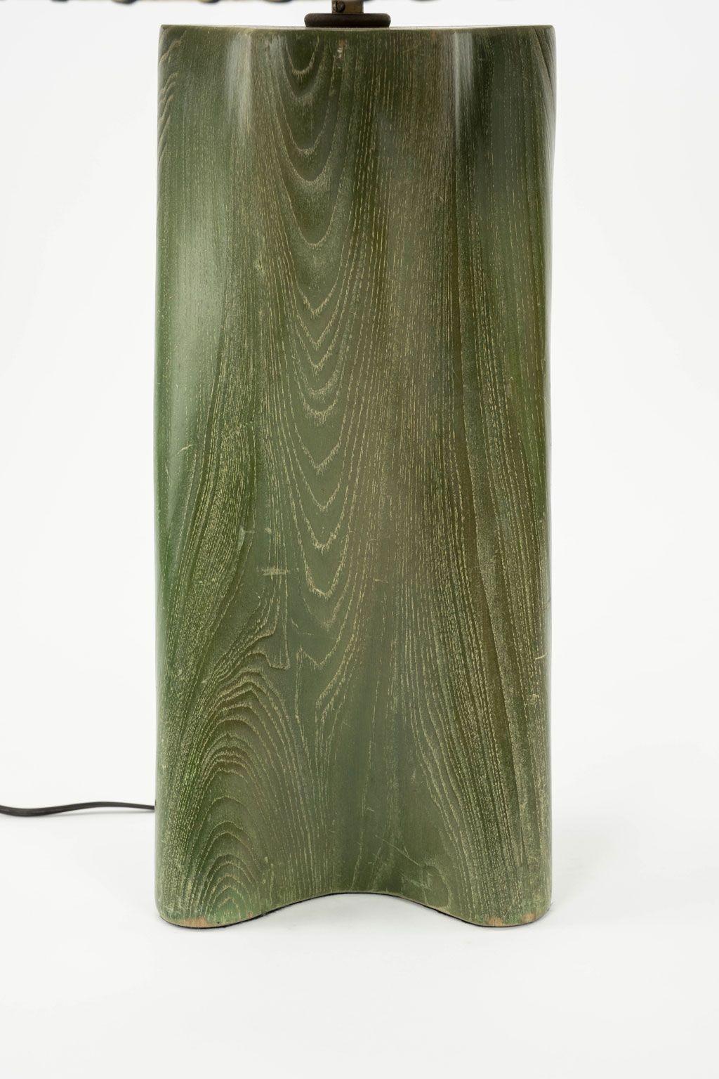 American Modern Green-Dyed Carved Wood Table Lamp For Sale