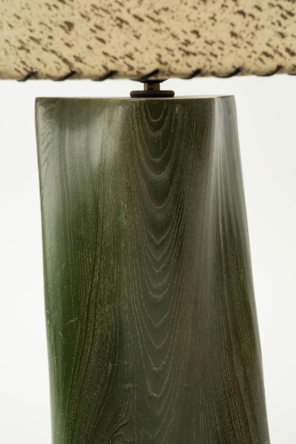 Brass Modern Green-Dyed Carved Wood Table Lamp For Sale