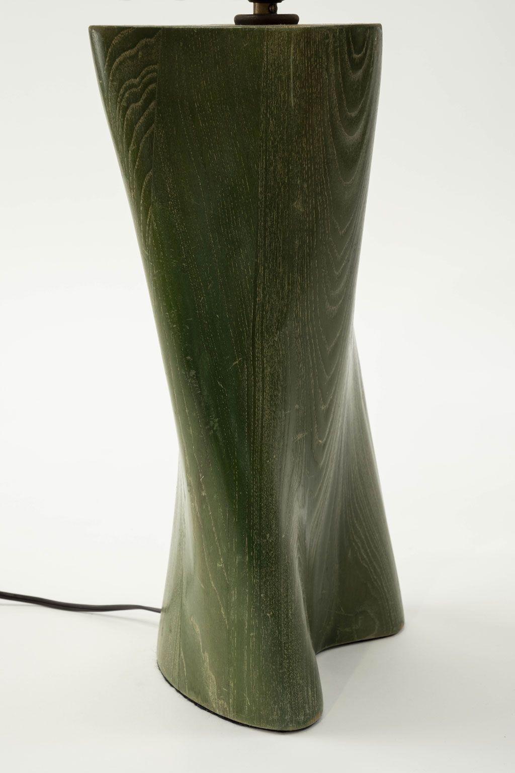 Modern Green-Dyed Carved Wood Table Lamp For Sale 2