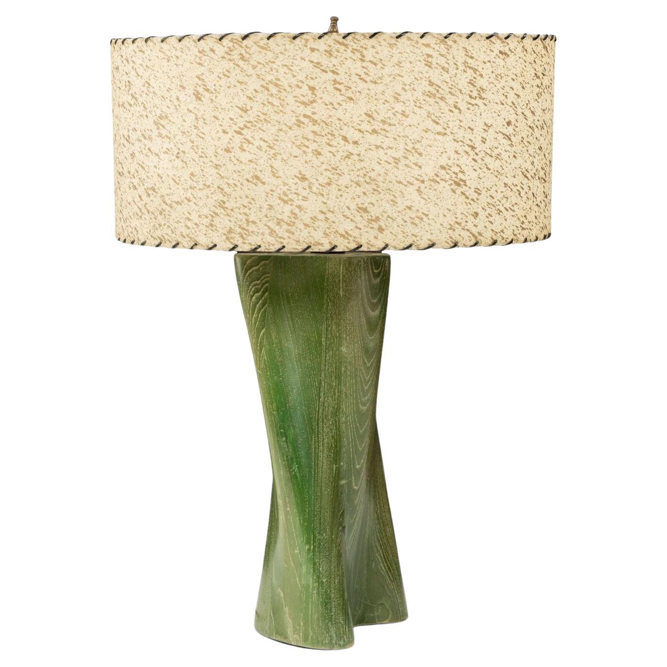 Modern Green-Dyed Carved Wood Table Lamp For Sale