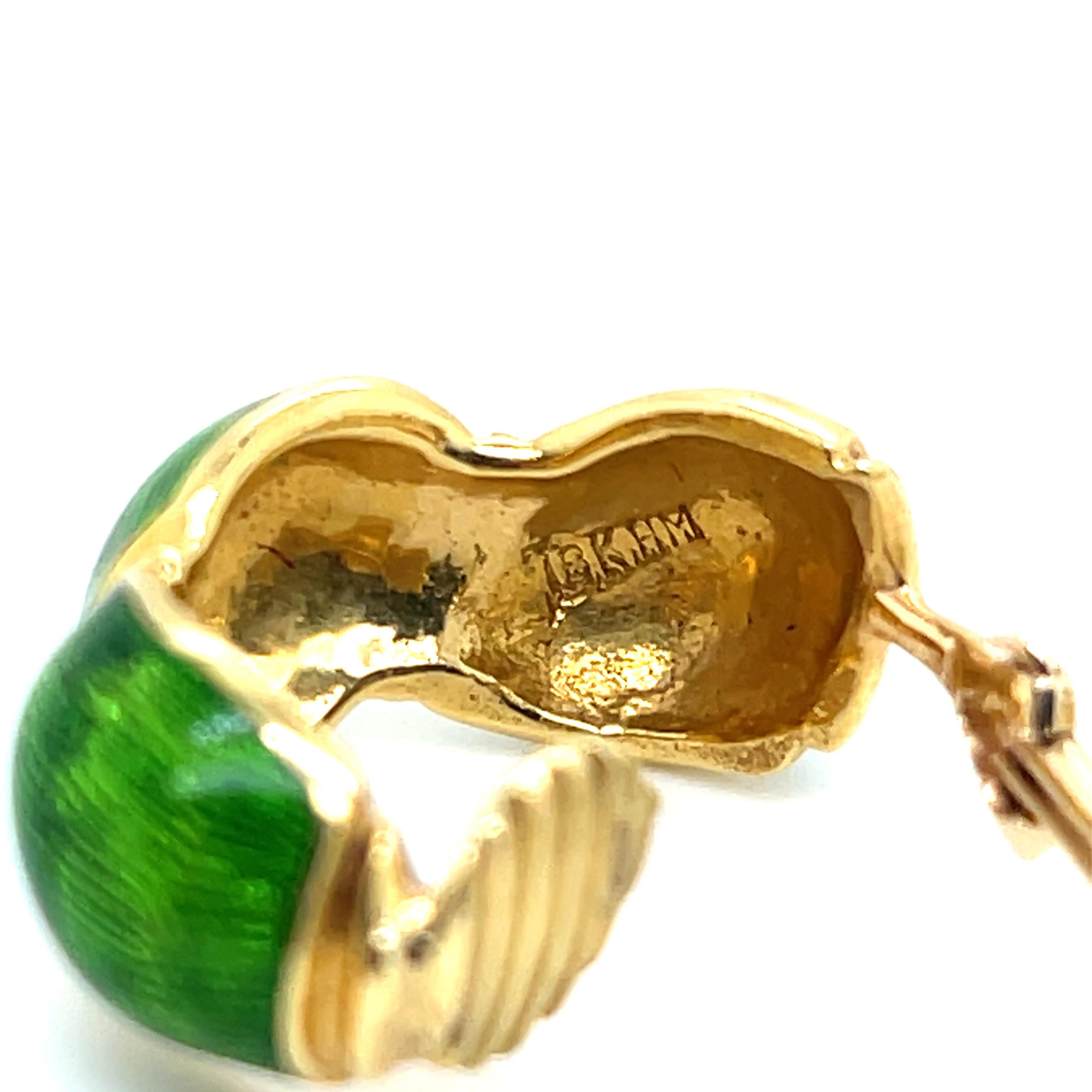 Modern Green Enamel and 18k Yellow Gold Hoop Clip On Earrings 1960s For Sale 4