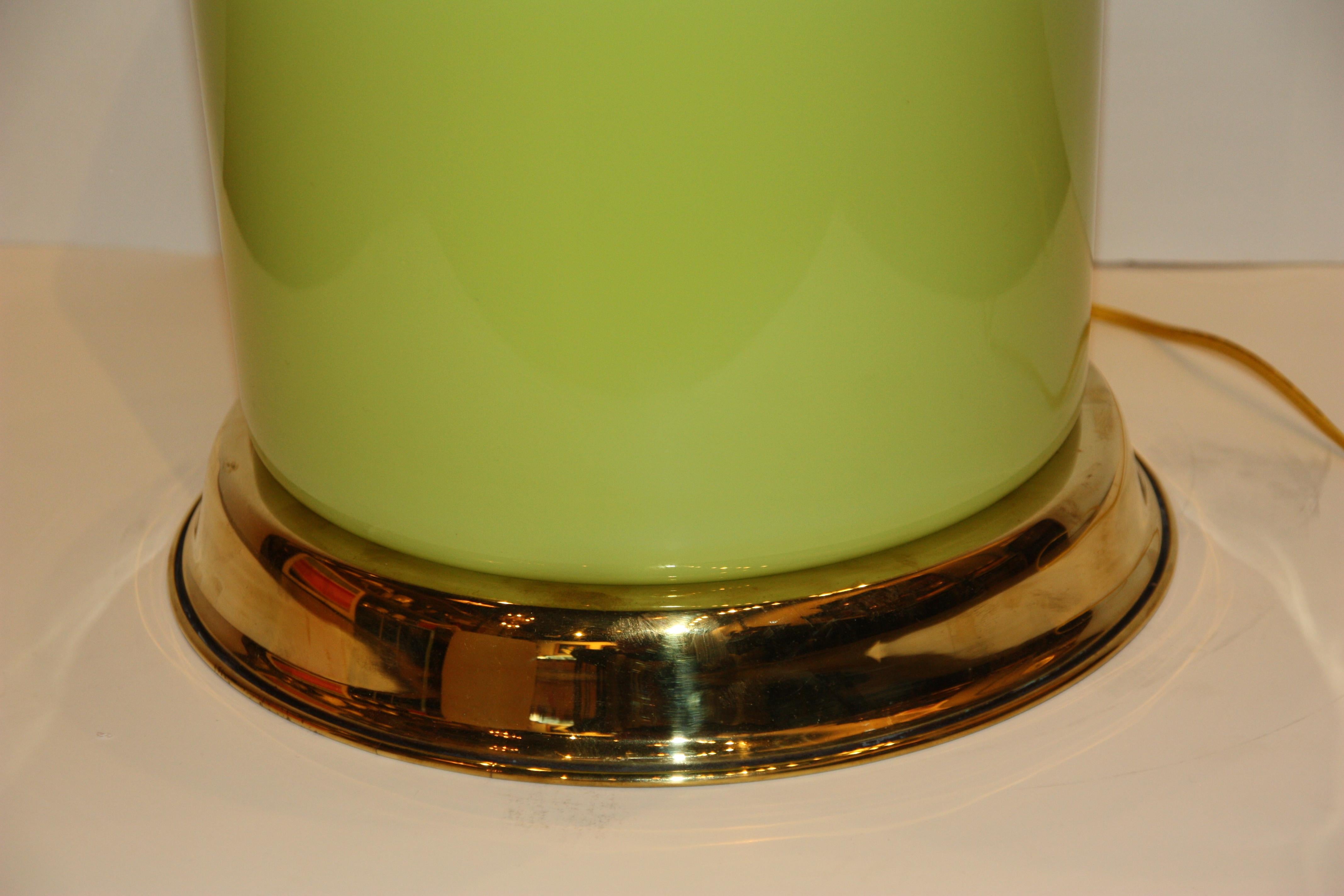 20th Century Modern Green Lamp with Brass Accents For Sale