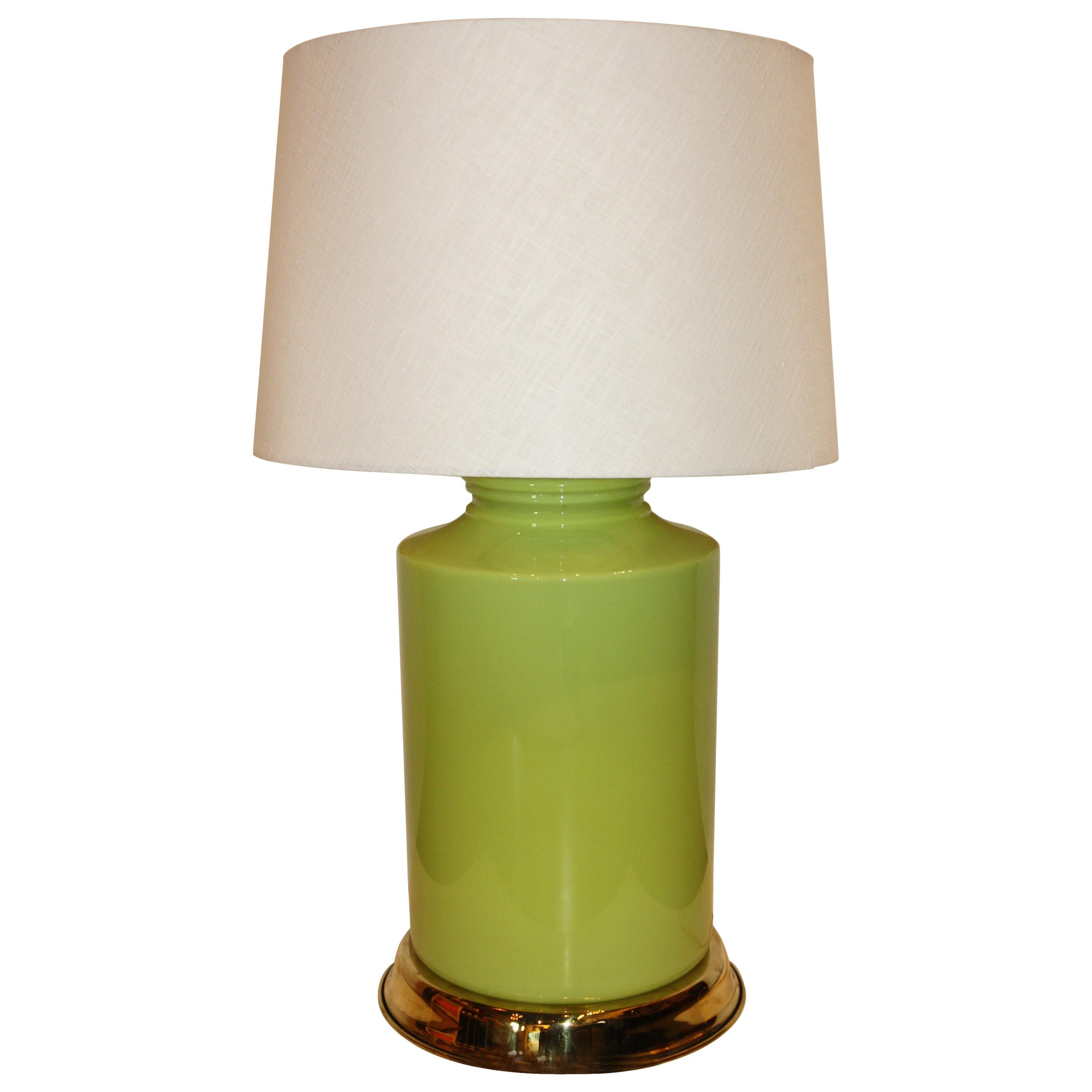 Modern Green Lamp with Brass Accents For Sale