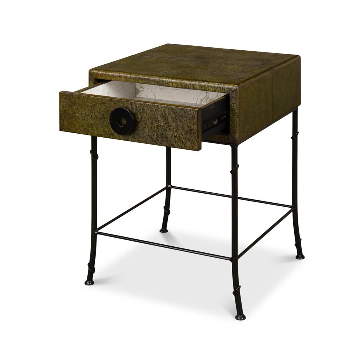 Mid-Century Modern Modern Green Leather Side Table For Sale