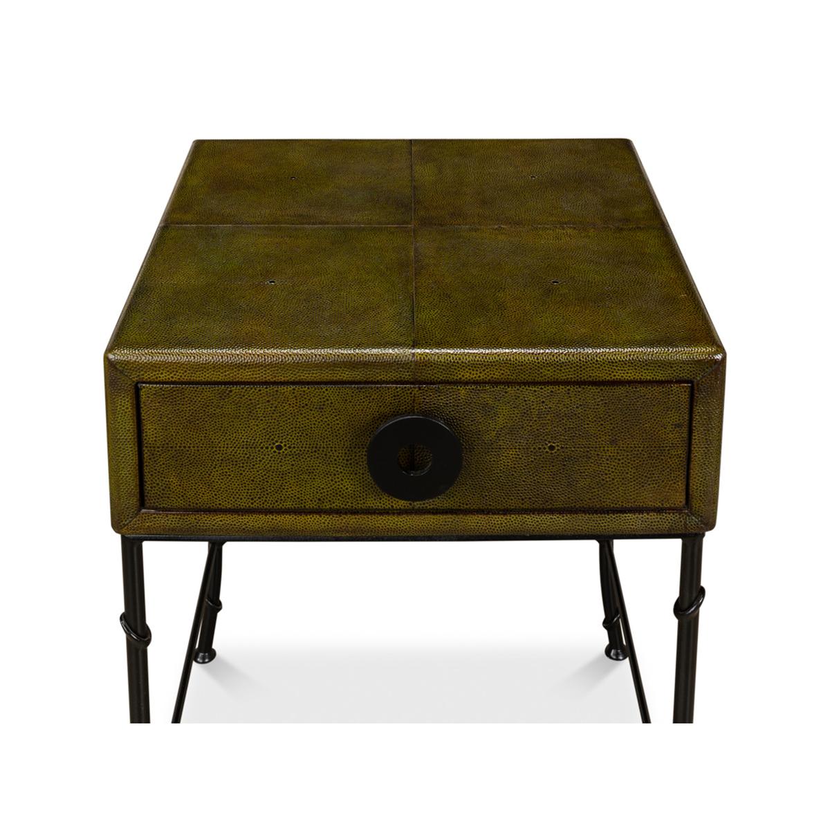 Asian Modern Green Leather Side Table For Sale