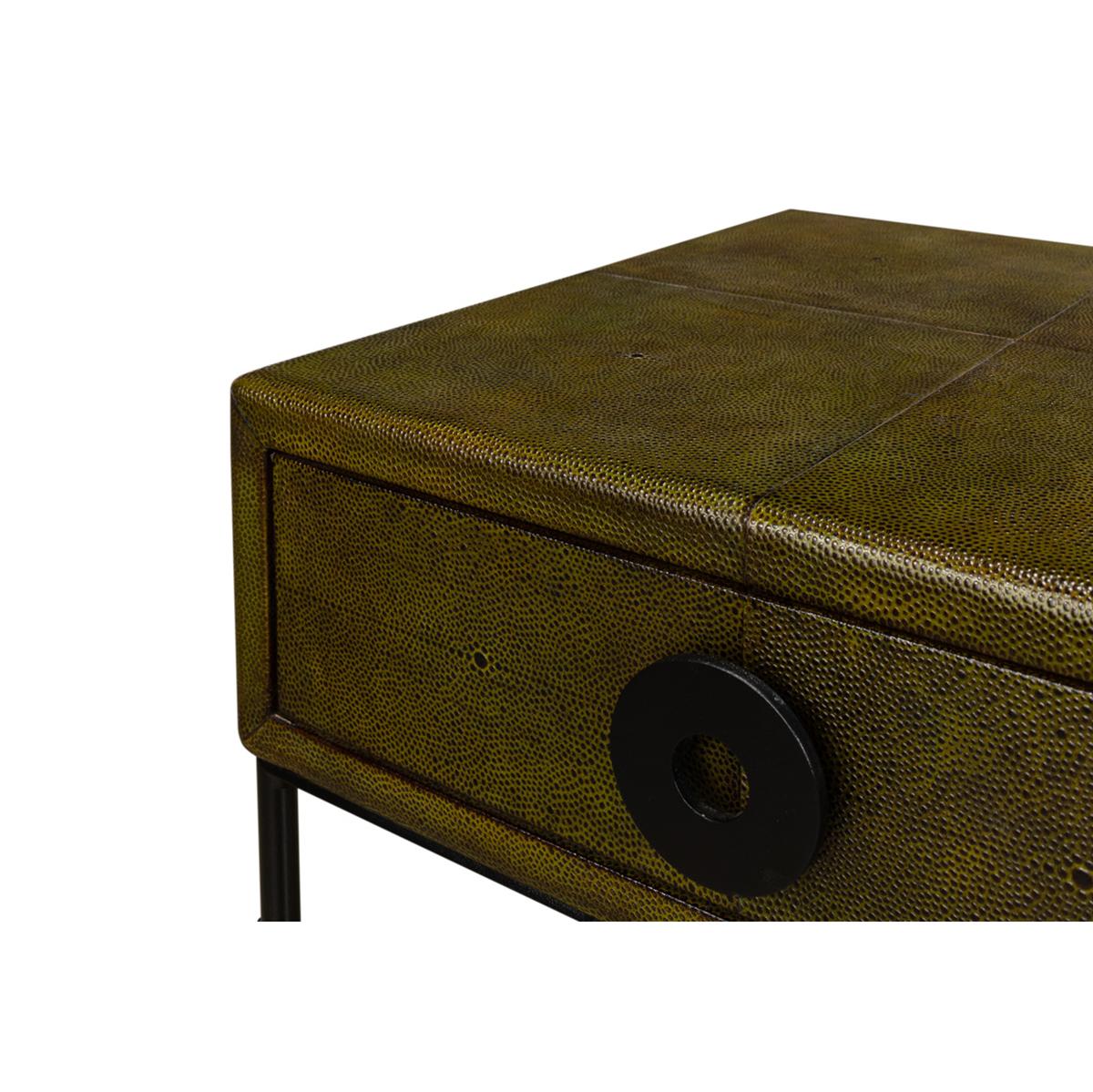 Modern Green Leather Side Table In New Condition For Sale In Westwood, NJ
