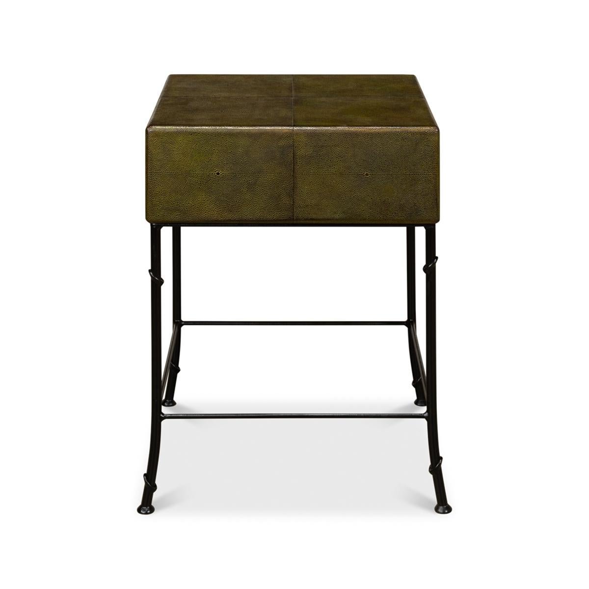Modern Green Leather Side Table For Sale 1