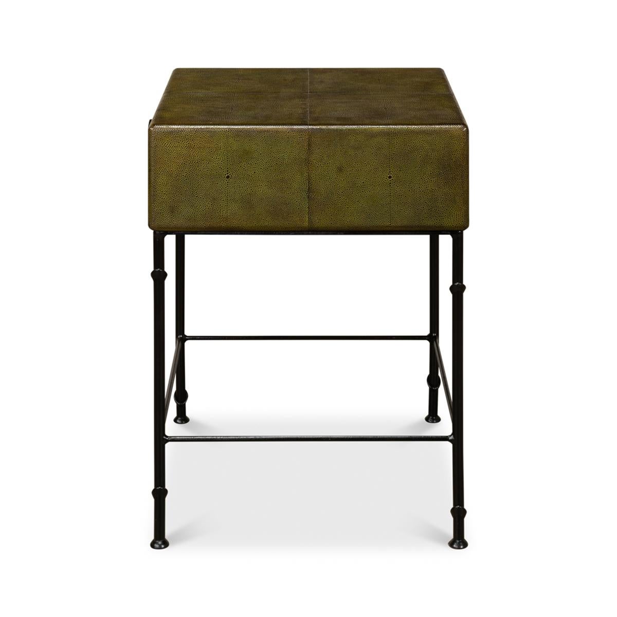 Modern Green Leather Side Table For Sale 2