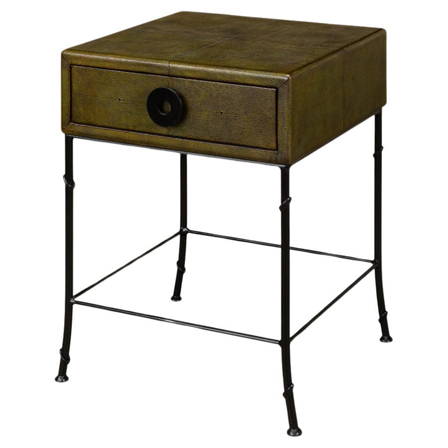 Modern Green Leather Side Table For Sale